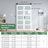 Bifold Barn Door 48x84 Inch (Double 24x84), White Frosted Glass Bifolding Doors with 52" Hardware Ki