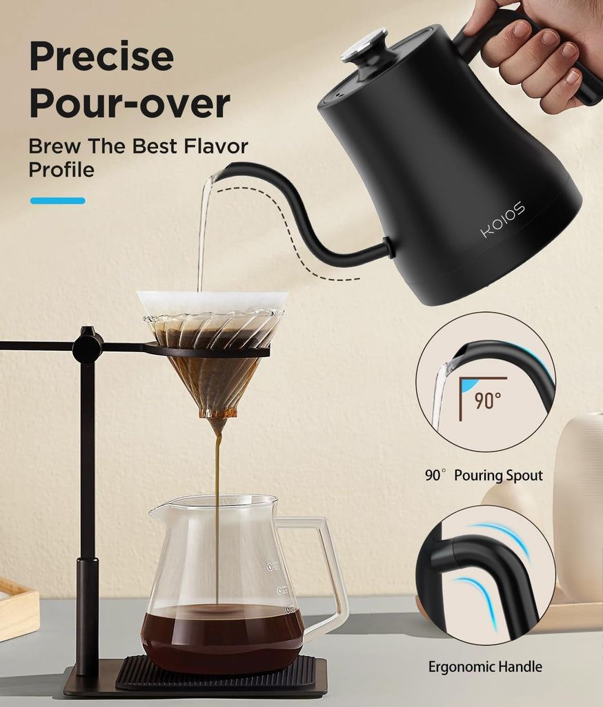Gooseneck Electric Kettle, ±1°F Temp Control, Mute Mode, 4H Keep Warm | 0.8L Pour Over Kettle, 1200W Fast Heating