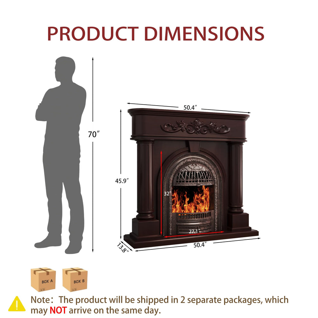 50" Electric Fireplace with Mantel(Cherry Red)