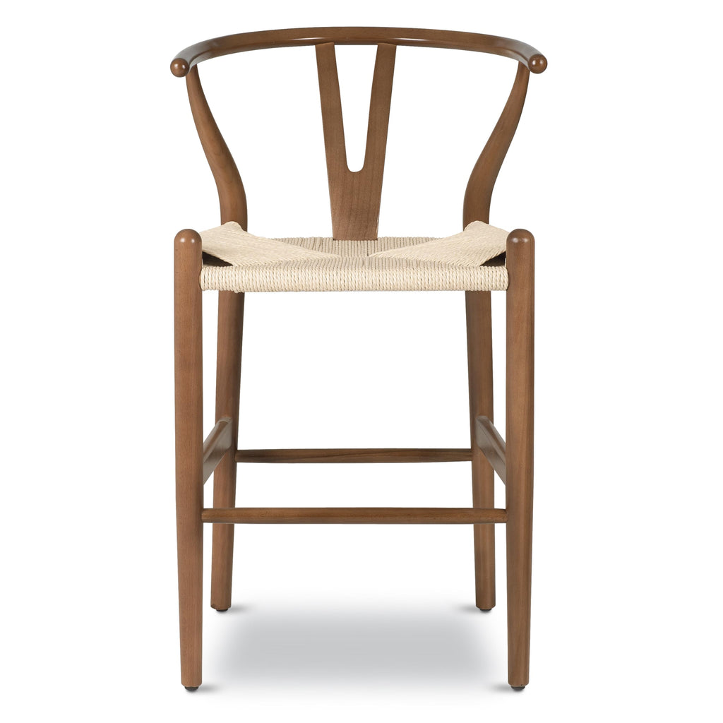 Weave Counter Stool, 23" Height - Walnut Beech Wood Frame with Rope Woven Seat, Fully Assembled