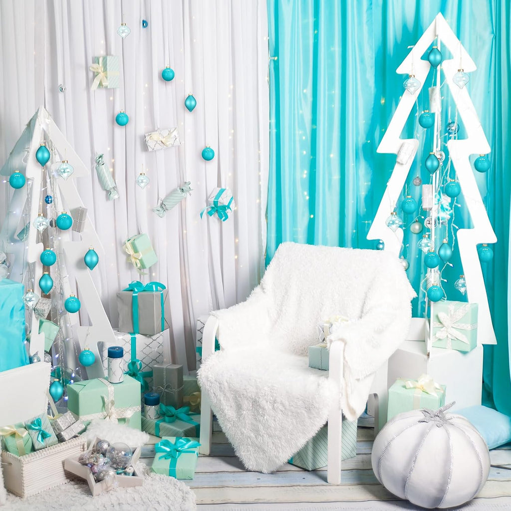 Turquoise Green Glass Christmas Ball Ornaments Set 3.15" - Set of 12
