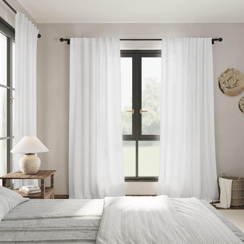 Linen White Curtains 2 Panels Set Extra Long Back Tab Semi Sheer Light Filtering Drapes Modern Farmhouse Decor Linen