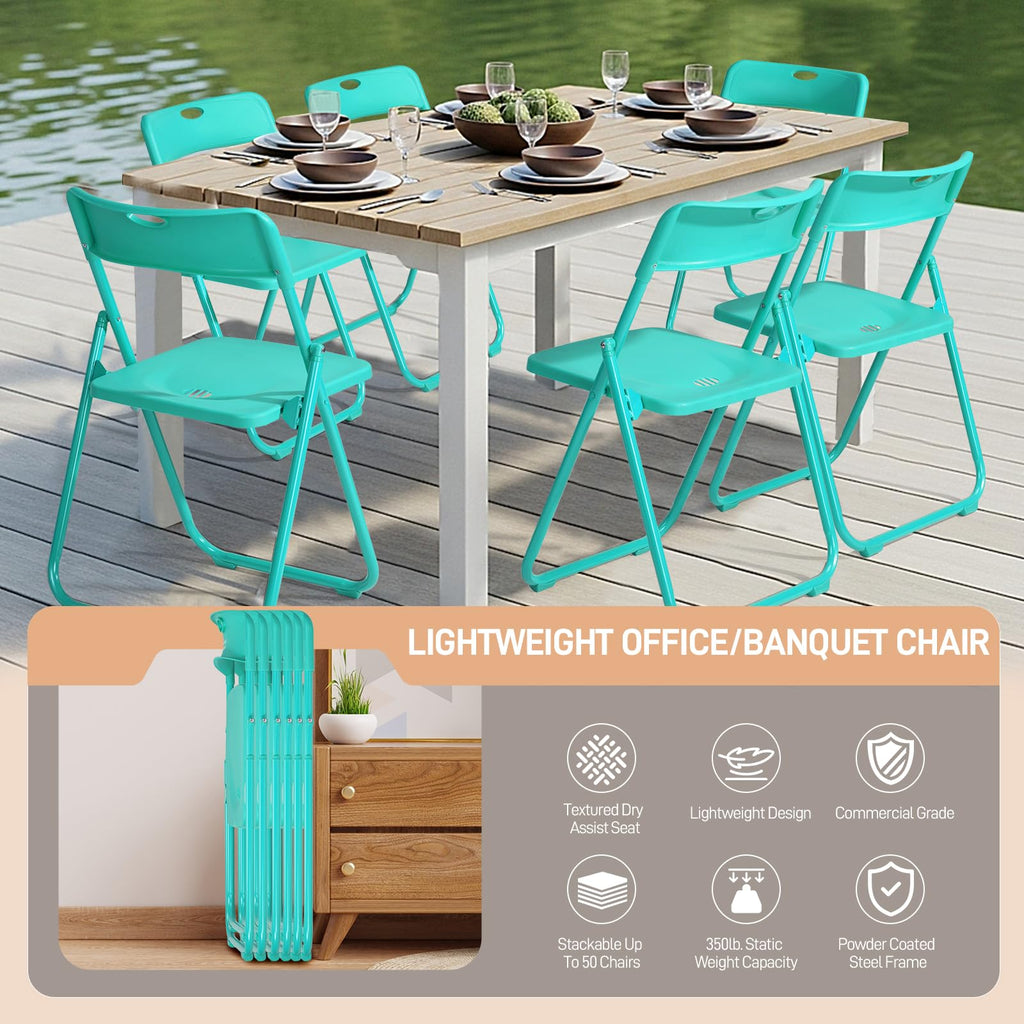10 PCS Plastic Folding Chair, Lightweight Chair, Mint Green