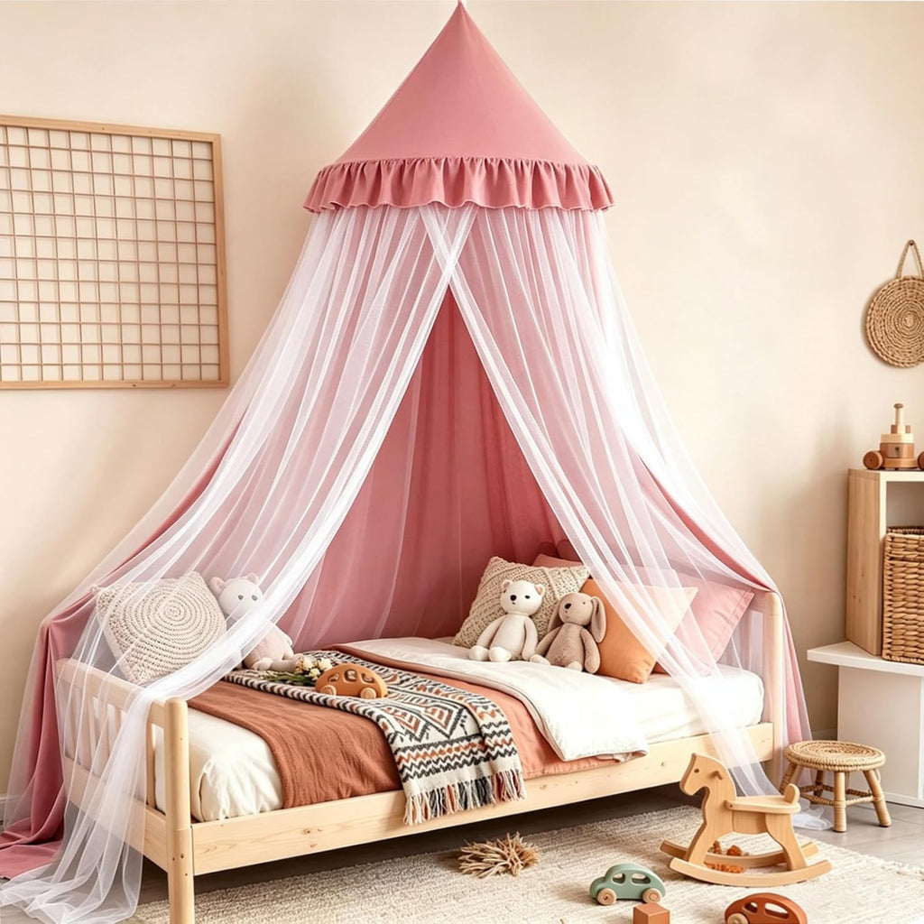 Princess Bed Canopy for Girls, Double Layer Round Bed Mosquito Net, 31.5" Large Dome Indoor Castle Bed Tent, Sleeping