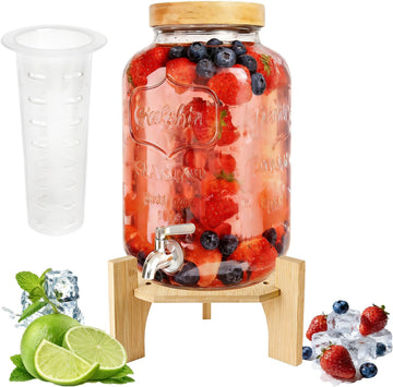 Wood Drink Dispenser Stand Natural Bamboo Fits 6-8 Inch Diameter Beverage Jugs Elegant & Sturdy Stand, Parties, &