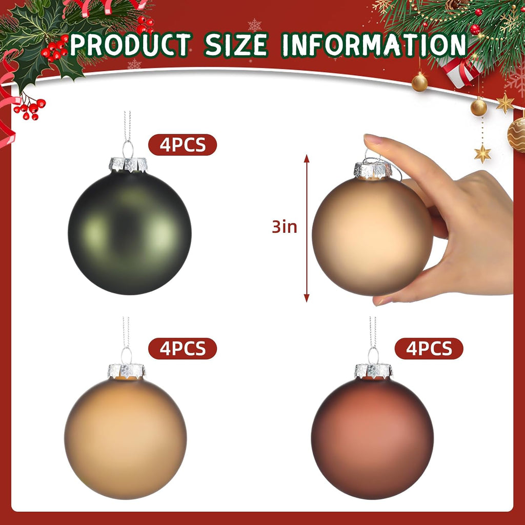 12 Pcs Neutral Glass Christmas Ball Ornaments 3.15" Rustic Glass Ball Ornaments for Christmas Tree for Xmas Tree