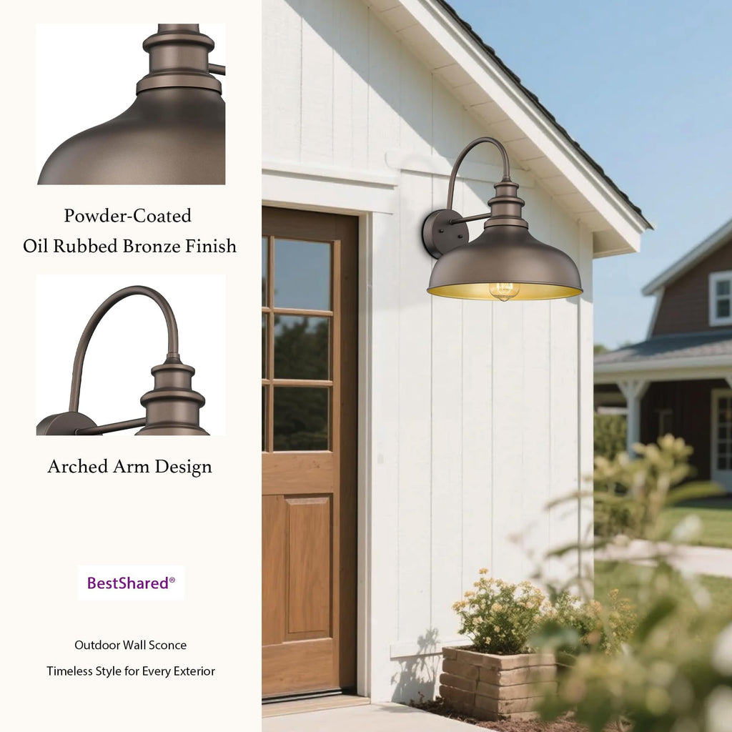 Outdoor Wall Sconce, 2Pack Farmhouse Outdoor Barn Light, Oil Rubbed Bronze