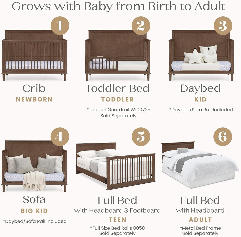 Penelope 6-in-1 Convertible Crib - Greenguard Gold Certified, Teak Brown