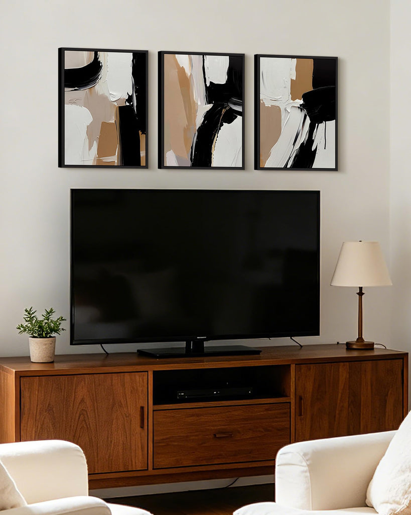 Black Abstract Shapes Framed Canvas Wall Art 12x16in Black Frame