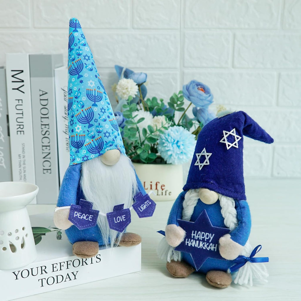 2Pa Hanukkah Gnomes, Jewish Holiday Decorations Tabletop - Set of 2