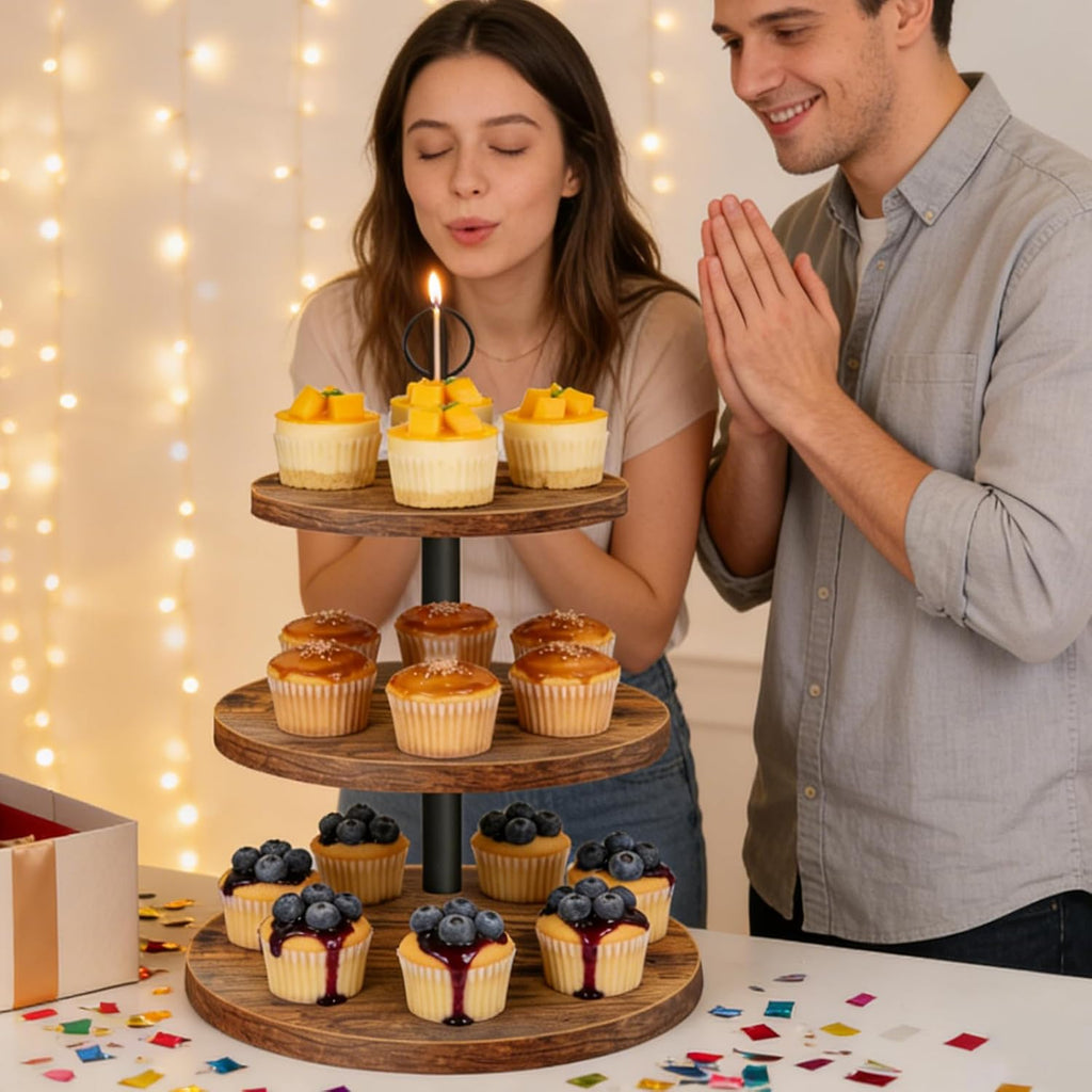 Cupcake Stand, 3 Tier Cake Stand Rustic Dessert Table Display Set, 2 Pack - Set of 2