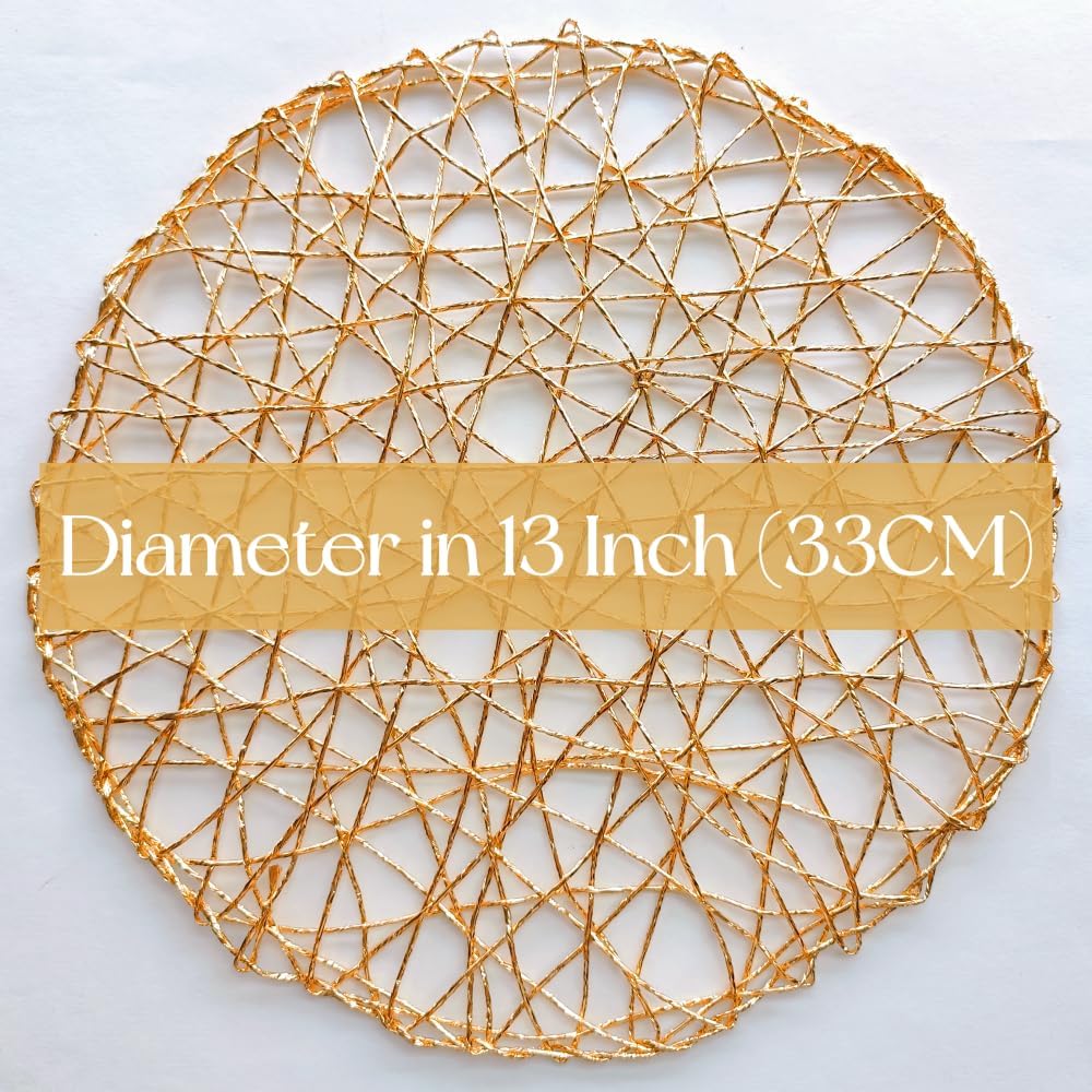 Inch Boho Round Woven Gold Placemats Shiny Place Mats - Set of 6