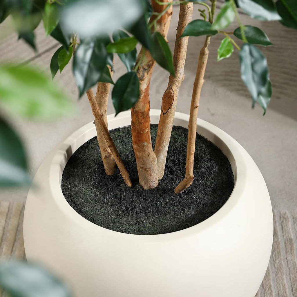 8FT Artificial Ficus Tree, Indoor Faux Ficus Plant with Realistic Leaves & Natural Wood Trunk, 8ft Tall, Green, All