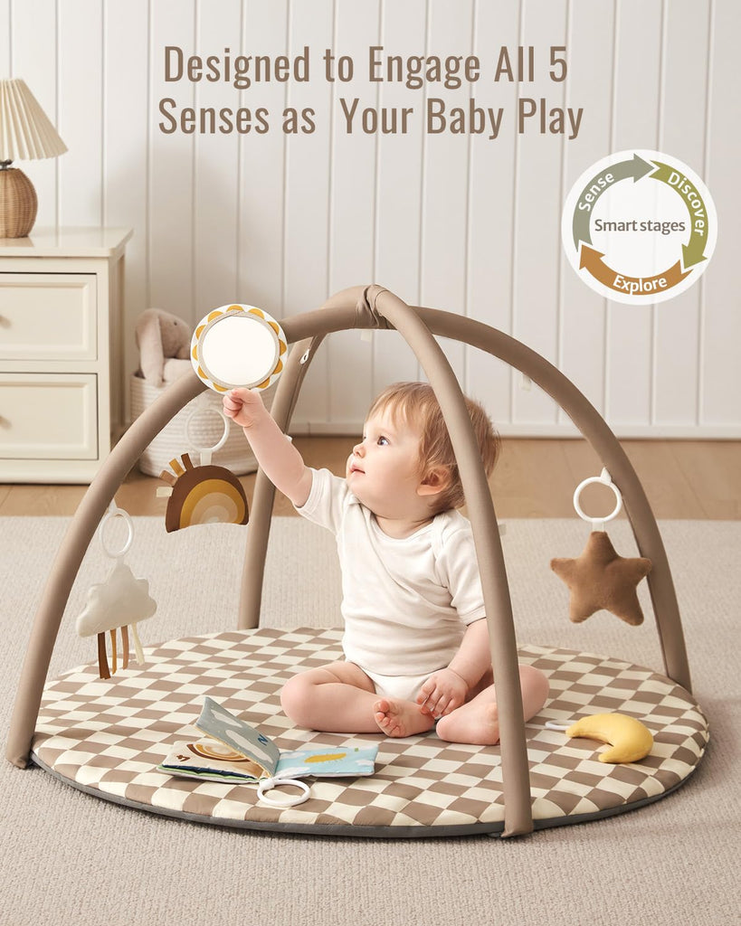 Play Gym Mat, Play Mat Activity Mat with 6 Detachable Toys for Stage-Based Sensory & Motor Skill Development, Easy to