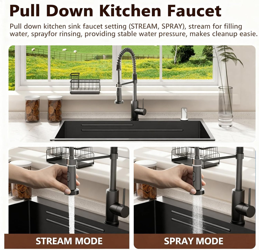 Black Drop Sink: 30in Stainless Steel single bowl Workstation | 8.68 Spacious Single Basin Speeds Up Post Feast