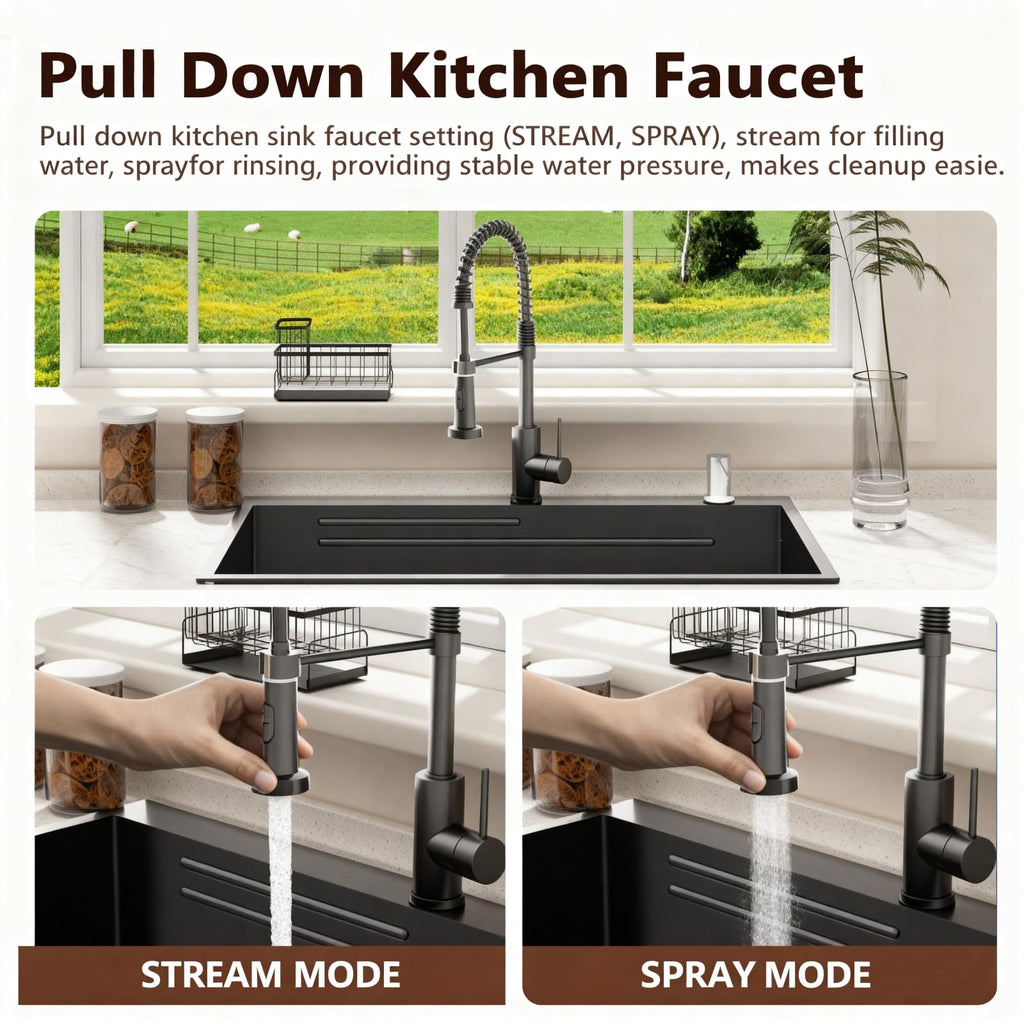 Black Drop Sink: 32in Stainless Steel single bowl Workstation