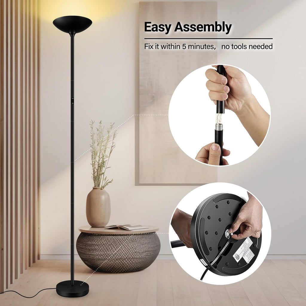 Dimmable Floor Lamp, Black, 30W LED Torchiere Standing Lamp