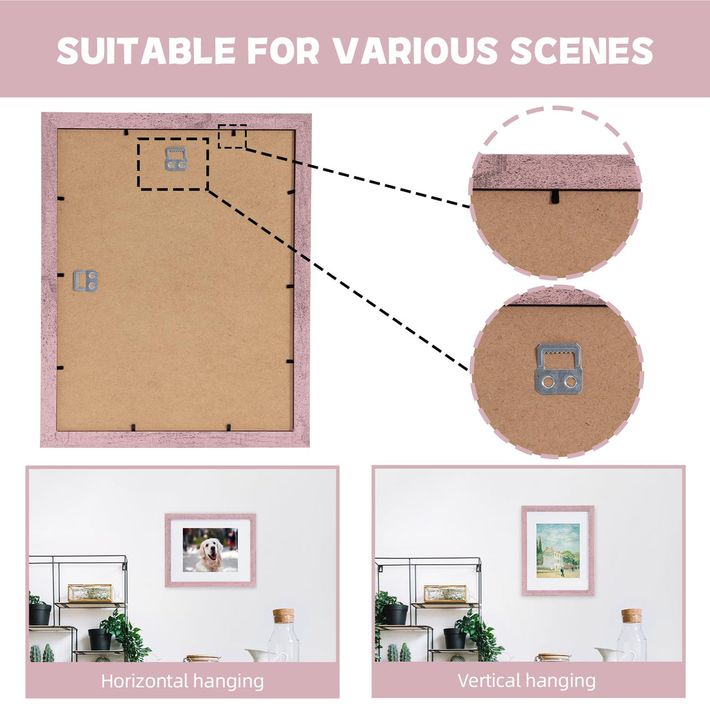 Rustic Pink 11x14 Picture Frame with Mat, Glass Cover, 1 Pack