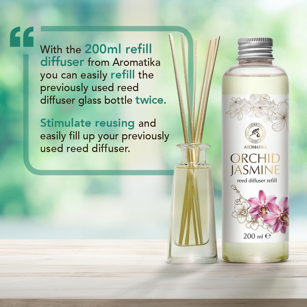 Reed Diffuser Refill Orchid-Jasmine 6.8 Fl Oz - Scented Diffuser Refill - Long Lasting Home Fragrance - Room Diffuser
