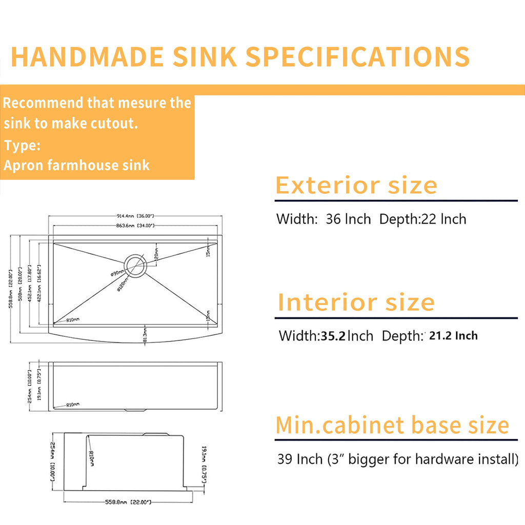Black Farmhouse Sink - 36x22 Inch Undermount Sinks Gunmetal Black Stainless Steel 16 Gauge 36'' Apron Single Bowl