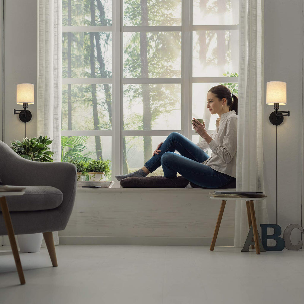 Plug in Wall Sconce Set of 2, Swing Arm Wall Lamps