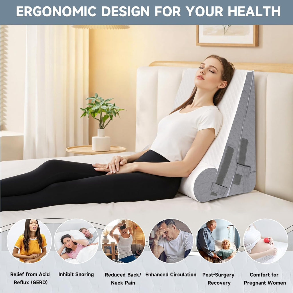 Bed Wedge Pillow for Sleeping, 3 Pcs Adjustable Height 4.5&7.5&12 Inch Triangle Pillow Wedge for Post Surgery, Acid