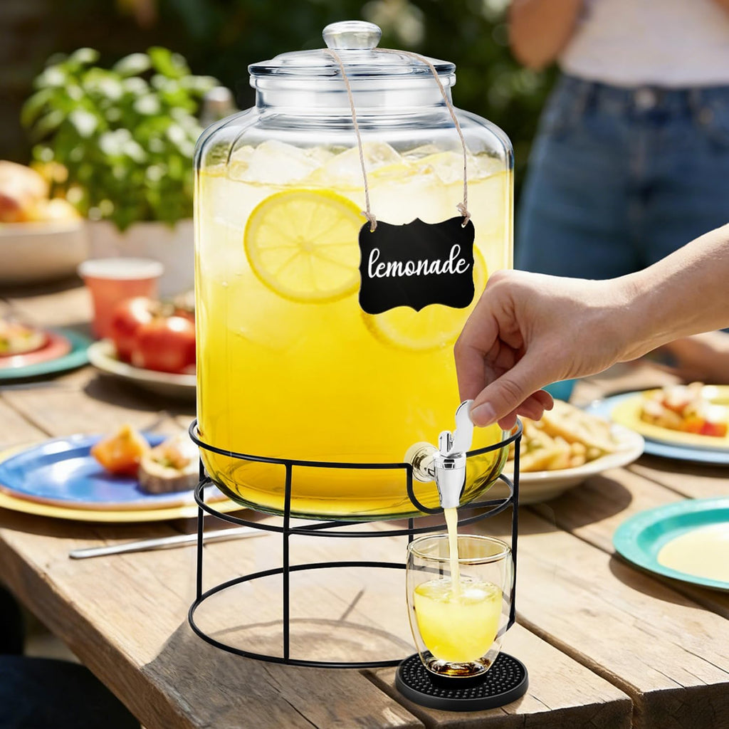 1 Pack 4 Gallon with Stand Spigot and Drink Coasters Leakproof Glass Drink Beverage Storage for Parties Mason Jar