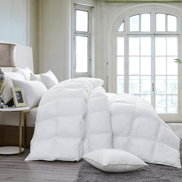 Luxurious Goose Feather Down Fiber Comforter Oversized California King Size, Extra Fluffy Duvet Insert, Breathable