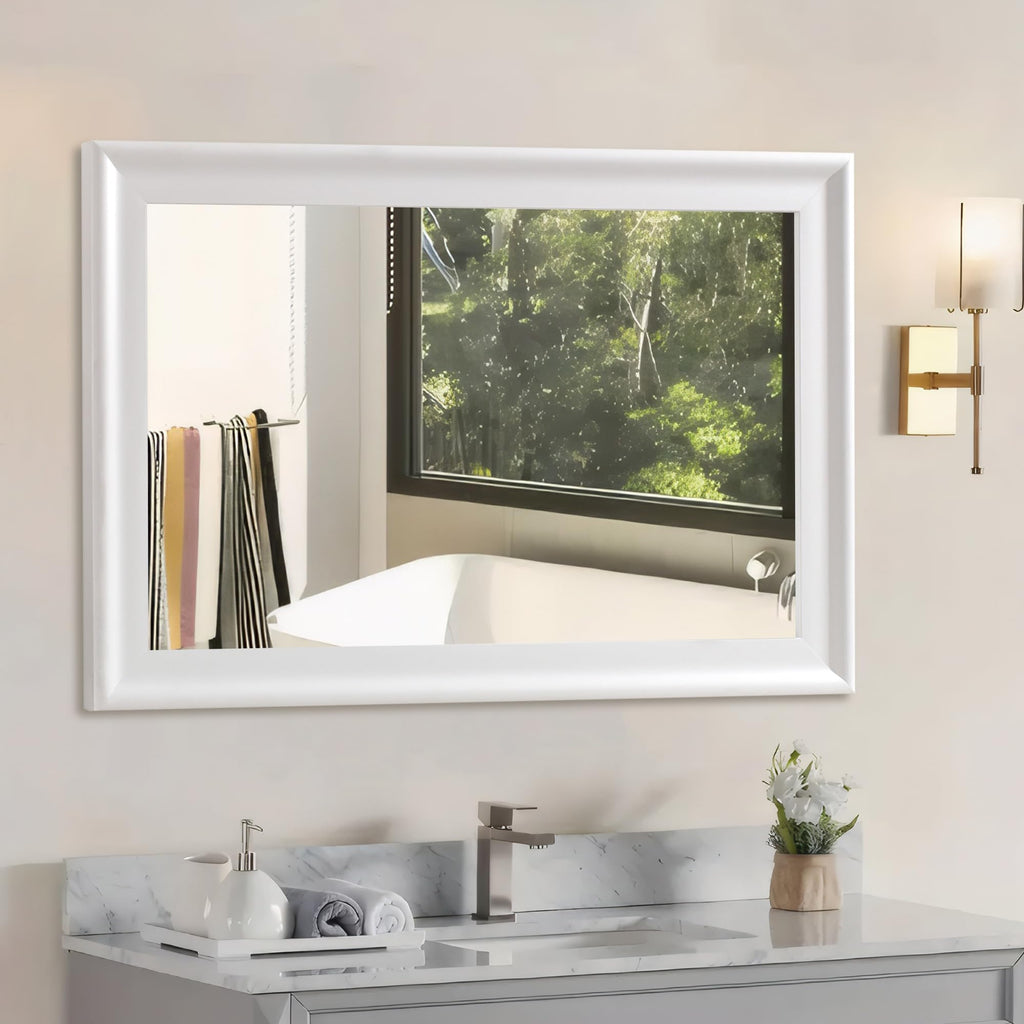 White Wood 30 x 40 Inch Mirror,Rectangle Vanity Wall Mirror