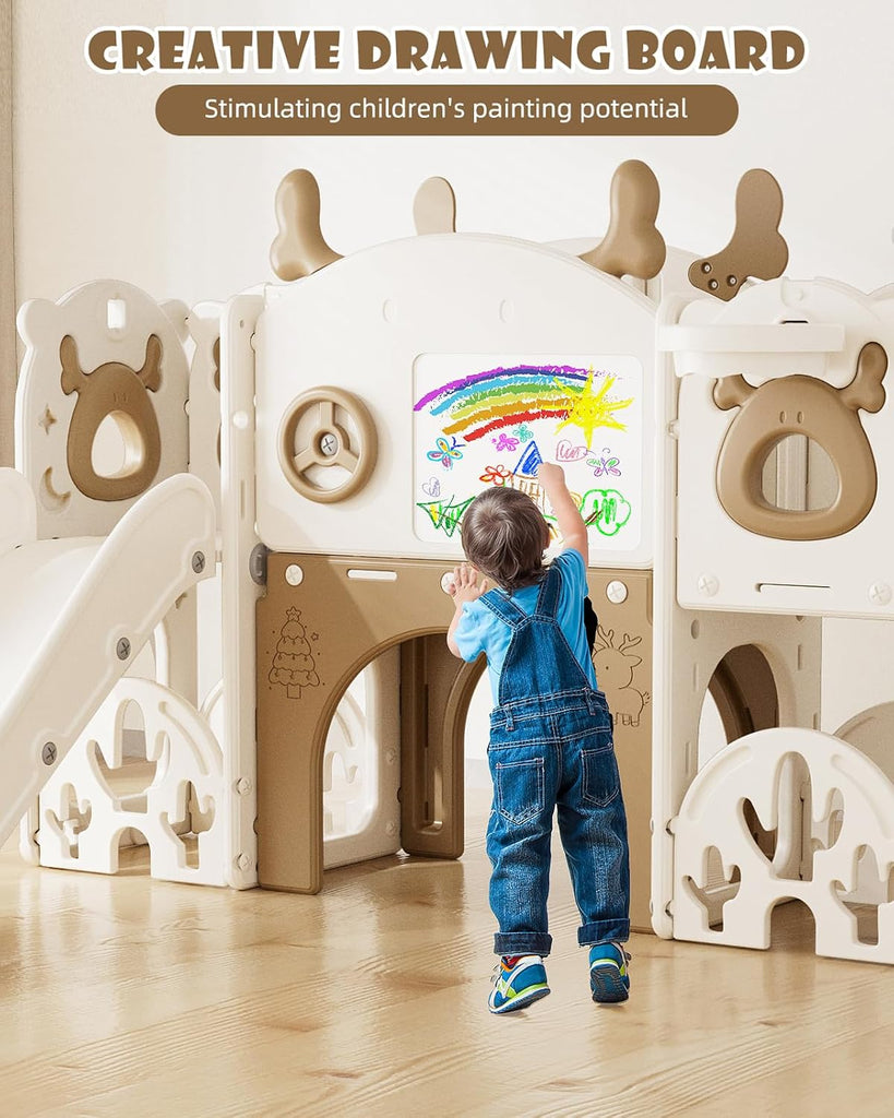 13 in 1 Toddler Slide Set, Kids Slide for Toddlers Age 1+ (Brown)