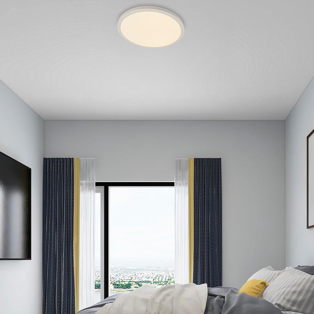 19" White LED Flush Mount Ceiling Light Fixture, 2500 Lumens, 5 CCT | , Round Color Selectable Panel Light, Dimmable