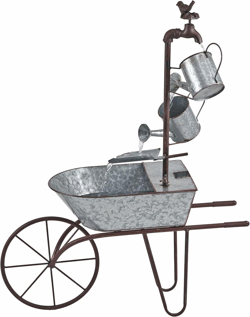 MCC574 Outdoor Floor Galvanized Shovel Pitcher Bucket Fountain, 41" Vintage Garden Water Feature