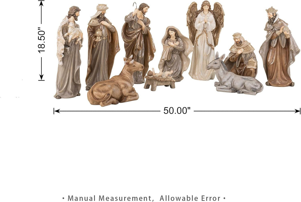 10-Piece Nativity Figurines Sets for Christmas Indoor, Oversized Brown Nativity Figurines Sets, Resin Xmas Nativity