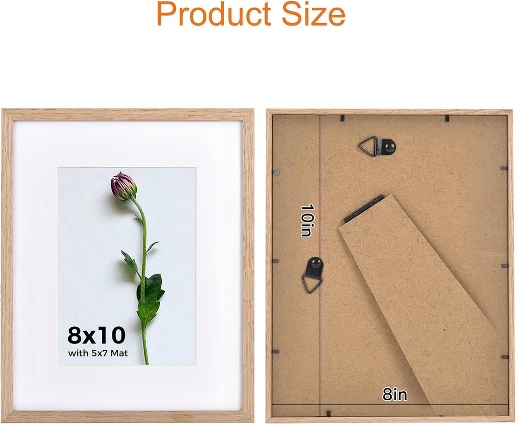 8x10 Picture Frame Set of 6 Solid Oak Wood Photo Frames with Plexiglass Display Picture 5x7 with mat or 8 x 10