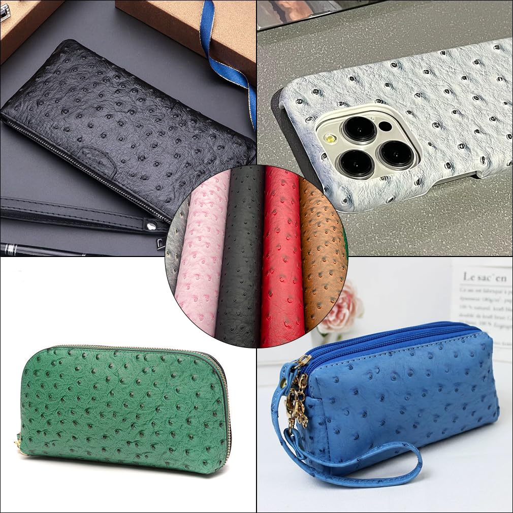 12x54 Inch Ostrich Faux Leather for Upholstery Decoration, Embossed Textured Synthetic Fabric for DIY Bows Wallet