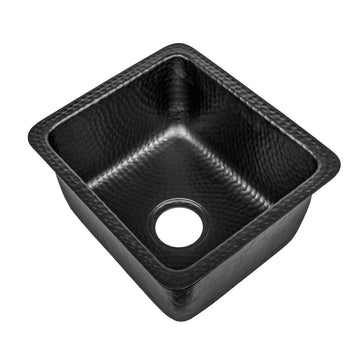 Kitchen & Bar Sink - 17-inch Highball Dual Mount Drop Sink, Hand Hammered Matte Black Aluminum Sinks, Drop in Bar