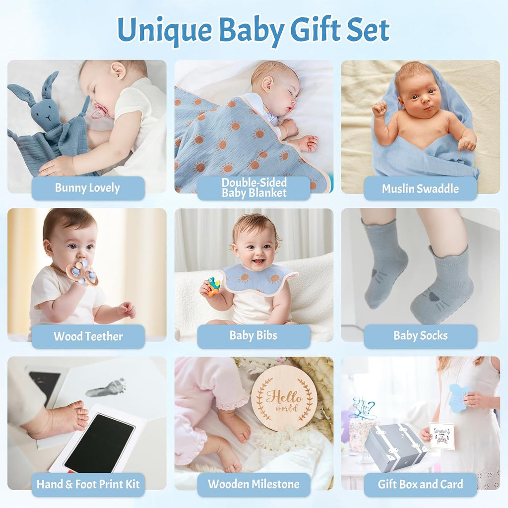 Baby Shower Gifts for Boys, Baby Boy Gifts & Newborn Essentials Bunny Lovey Security Blanket Wooden Milestone Card
