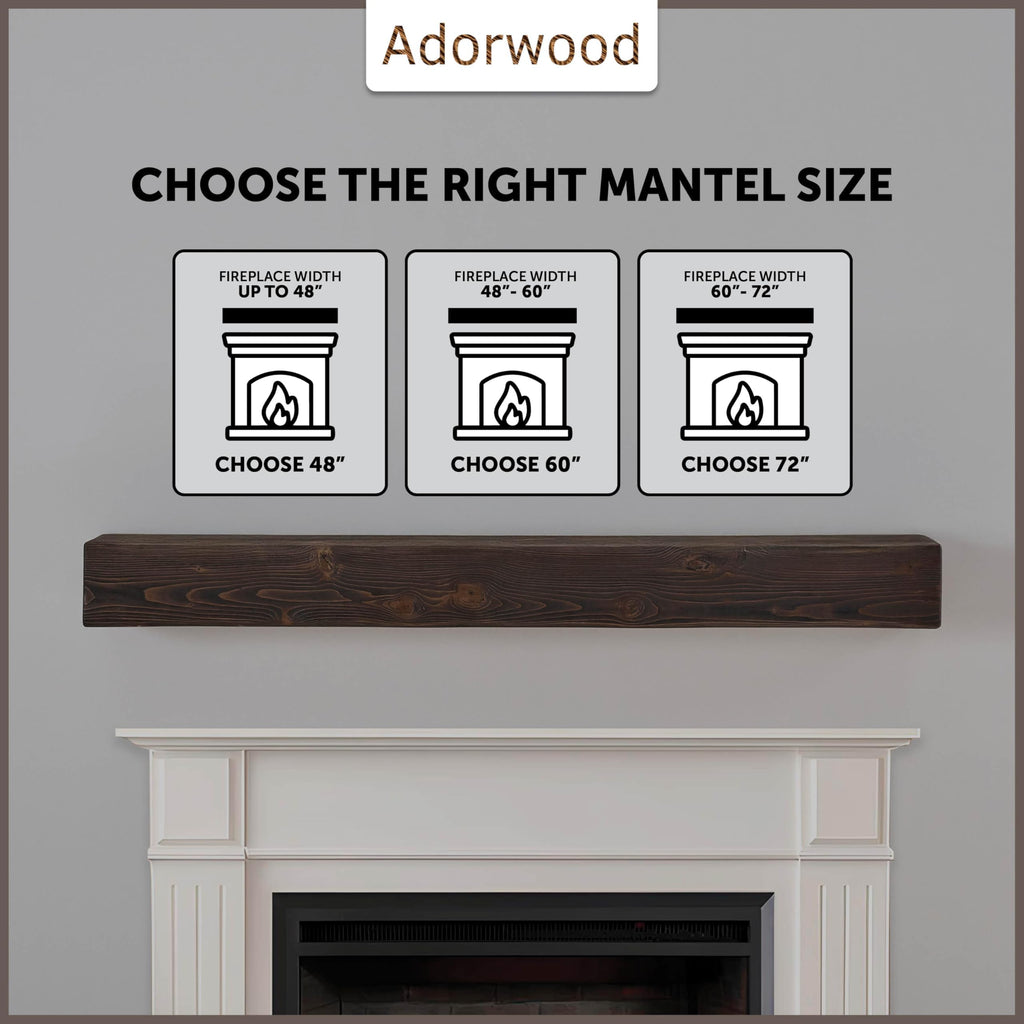 Handmade Rustic 48 Inch Fireplace Mantel Shelf, Dark Walnut 8Dx6H
