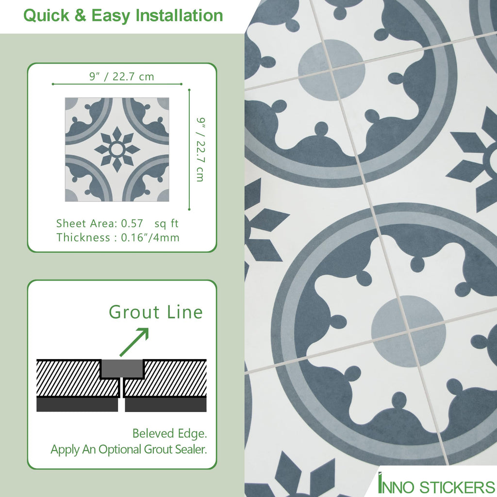 16-Pack Peel and Stick Floor and Wall Tile Bathroom, 9" x 9" Stone Composite Self Adhesive Vinyl Flooring Patterned