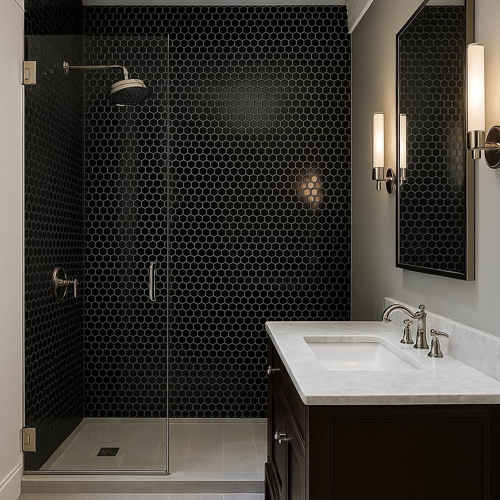 Hexagon 1x1 Porcelain Mosaic Shiny Finish Floor Wall Tile Backsplash Glossy 1 inch Shower, Accent Decor, Fireplace
