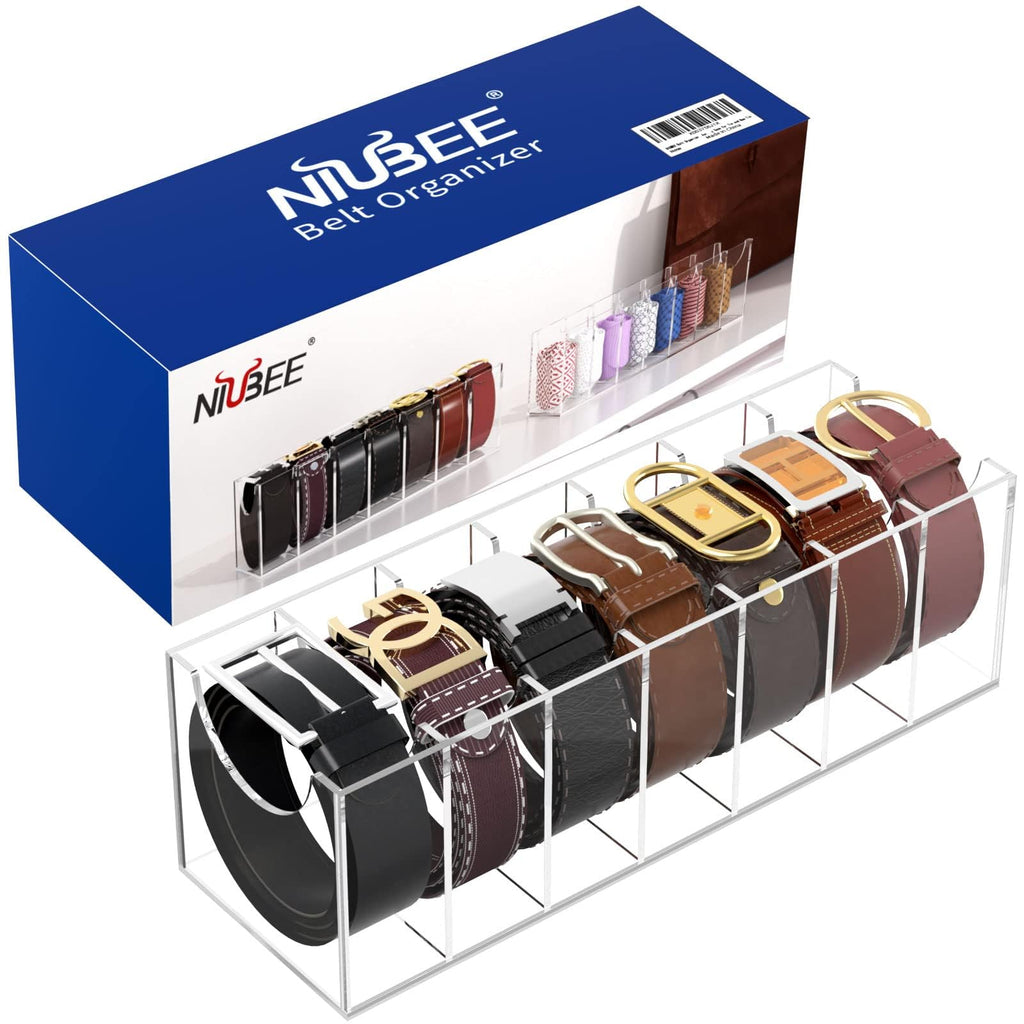 Belt Organizer for Closet, Acrylic Belt Box, Belt Storage, 7 Grids