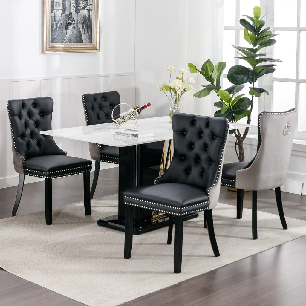 Modern Velvet Upholstered Dining Chairs Set of 2 with Solid Wood Legs