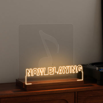 Now Playing Vinyl Record Stand, Light up Record Holder, Wooden Acrylic Display with Warm White Lights for Albums