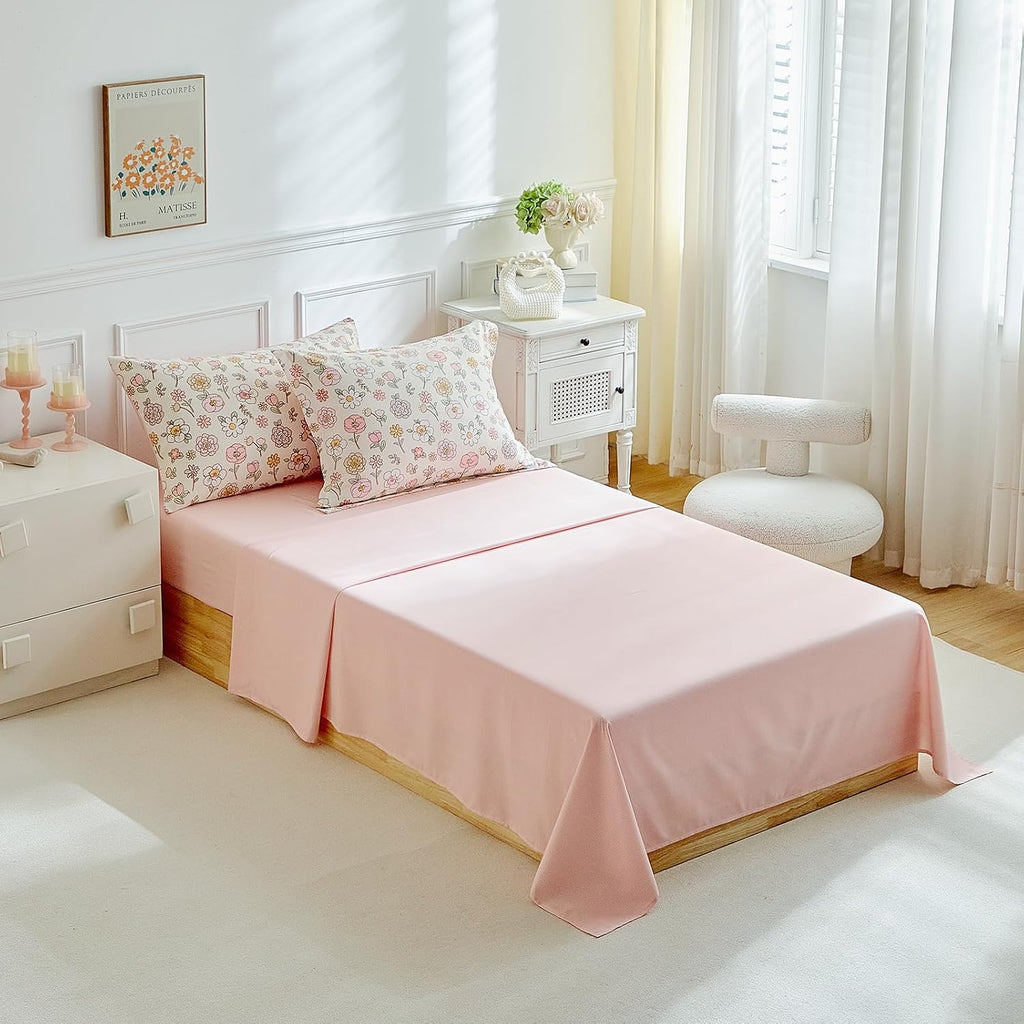 Floral Twin Comforter Set,5 Pieces Twin Bedding Set for Girls,Twin Bed in a Bag, All Season Kids Sheet Set with