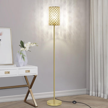 Gold Floor Lamp, Crystal Tall Pole Lamp with On/Off Foot Switch