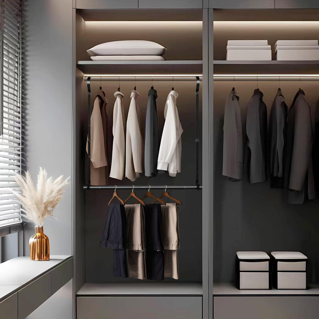 Hanging Closet Rods - Adjustable Height & Width Closets Bar Lower Extender