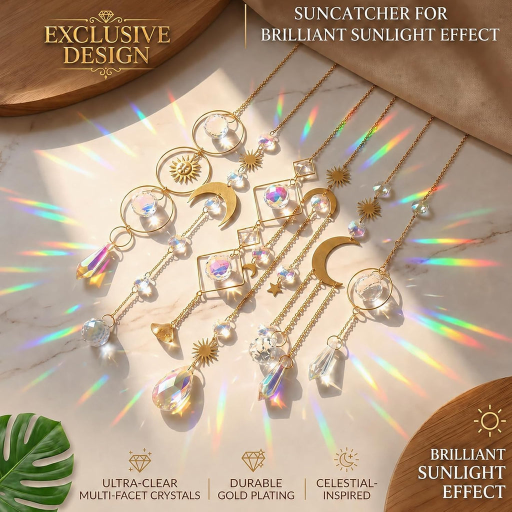 6Pieces Colorful Crystals Suncatcher Hanging Sun Catcher with Chain Pendant Ornament Crystal Balls for Window Home