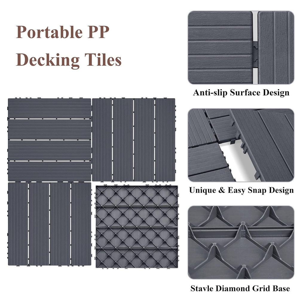 9 PCS Interlocking Deck Tiles, 12''X 12'' Plastic Patio Flooring Outdoor Waterproof Floor Deck Tiles for Balcony Porch
