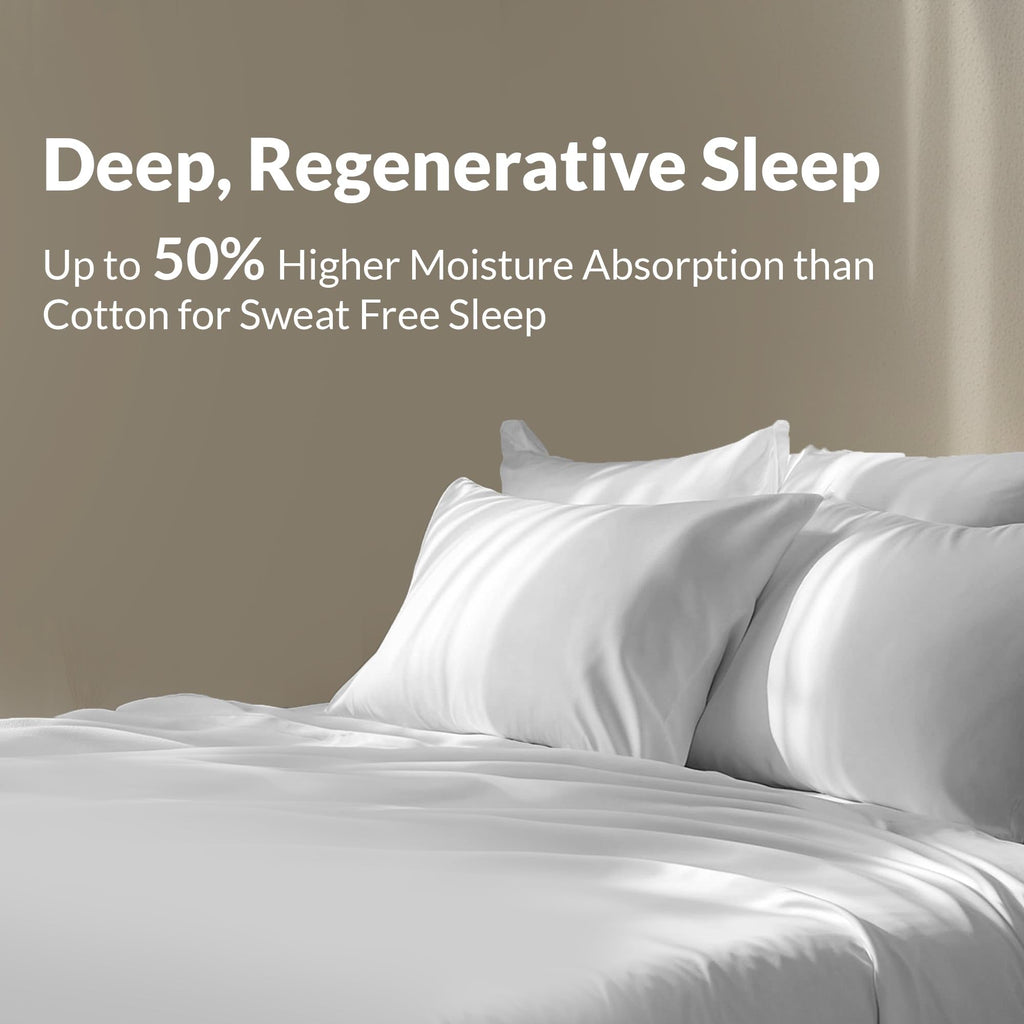 100% Cotton Percale Sheets Queen Size, Cool & Crisp, 4 Pcs, White