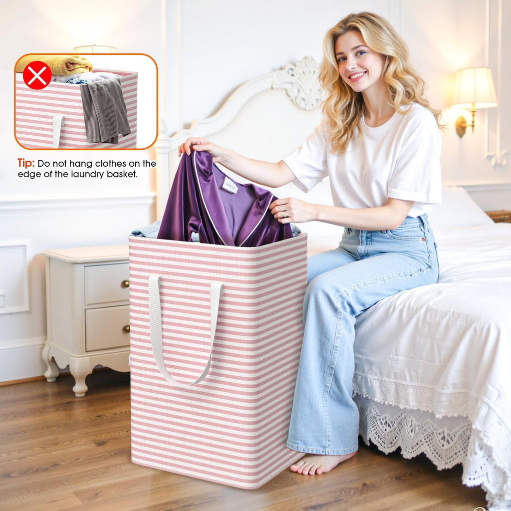 3-Pack Laundry Basket, Collapsible Laundry Hampers, 75L, Pink